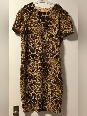 Maggy London Tan and Brown Giraffe-Print Midi Dress